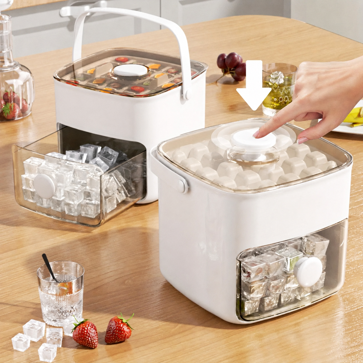 Ice Cube Maker, Ice Cubes Maker, Double Layer 50-ice Cube Maker with Easy Glide, Food-grade Plastic Storage Tray for Refrigerator, Kitchen Gadget, Utensils