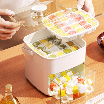 Ice Cube Maker, Ice Cubes Maker, Double Layer 50-ice Cube Maker with Easy Glide, Food-grade Plastic Storage Tray for Refrigerator, Kitchen Gadget, Utensils