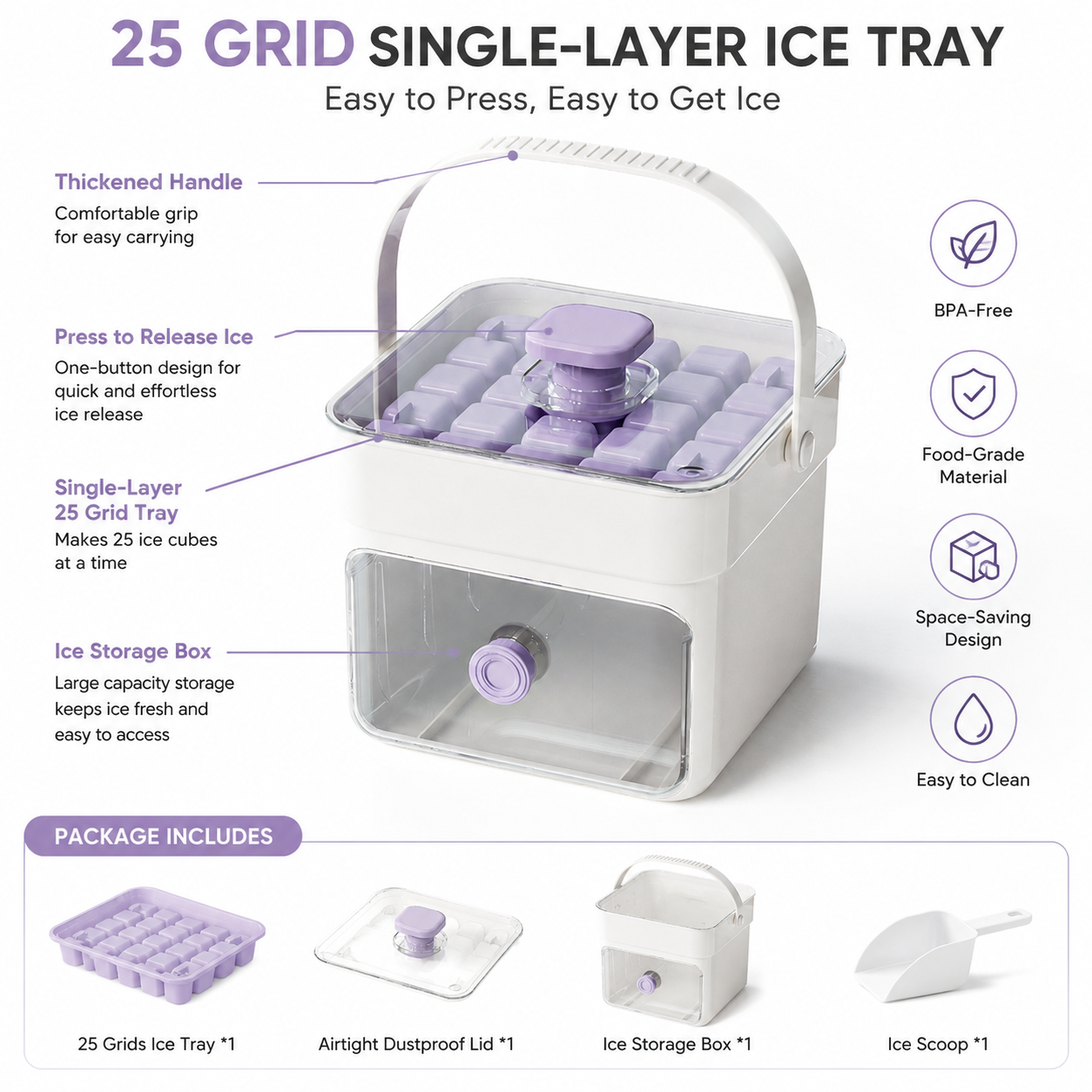 Ice Cube Maker, Ice Cubes Maker, Double Layer 50-ice Cube Maker with Easy Glide, Food-grade Plastic Storage Tray for Refrigerator, Kitchen Gadget, Utensils