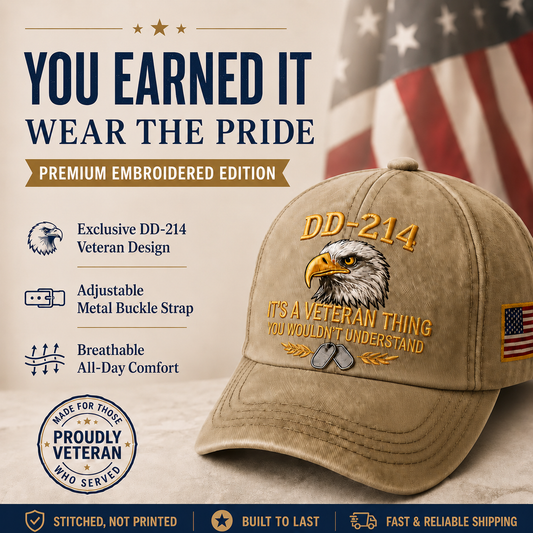 DD-214 Veteran Embroidered Cap with Free Pride Coin