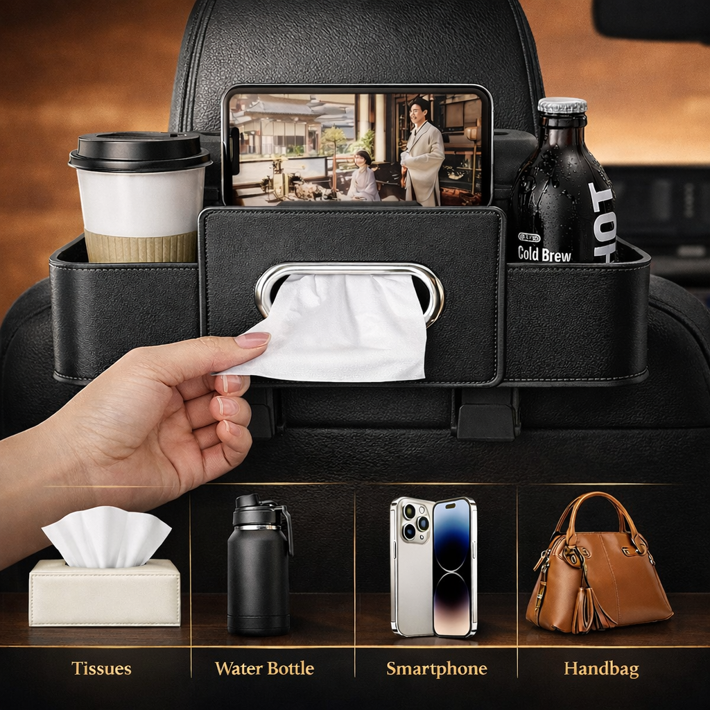Car Backrest Storage Organizer with Hooks