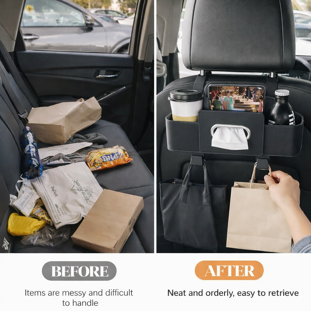 Car Backrest Storage Organizer with Hooks