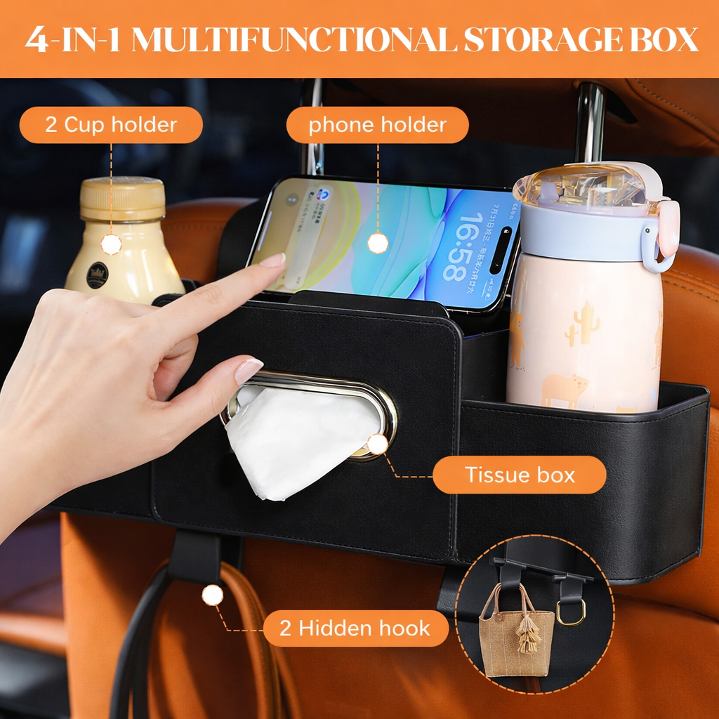 Car Backrest Storage Organizer with Hooks