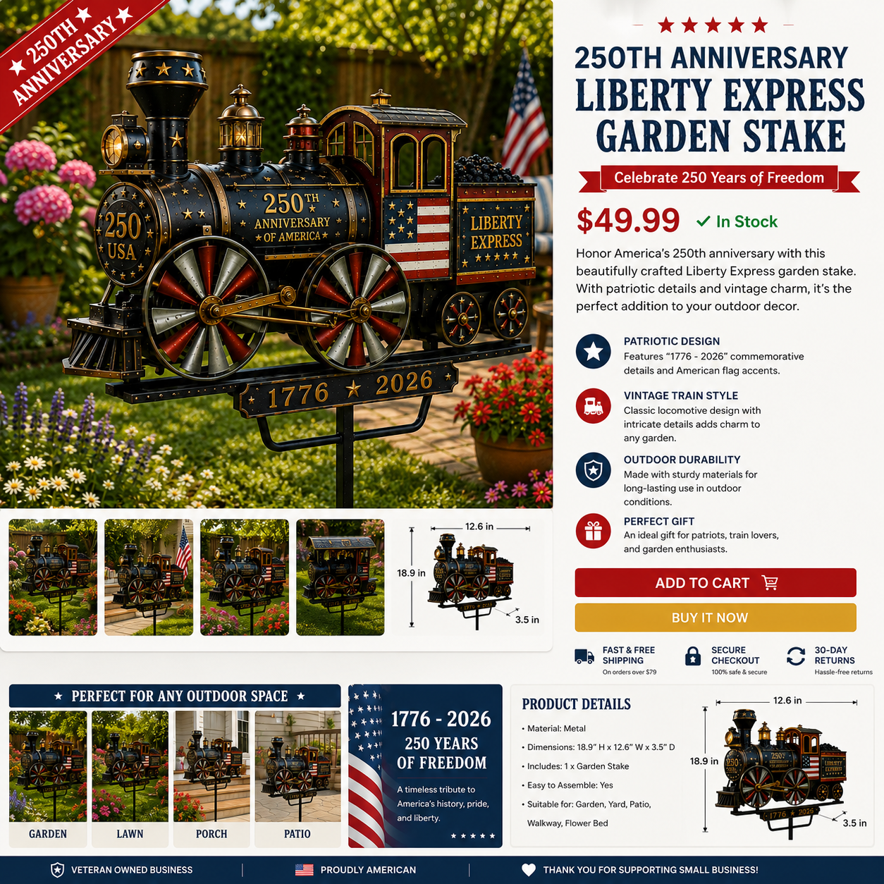 🔥🚂USA 250 “Liberty Express” Train Garden Wind Spinner ✈️