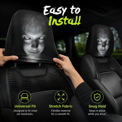 2Pcs Spooky Night Cartoon Universal Car Headrest Covers