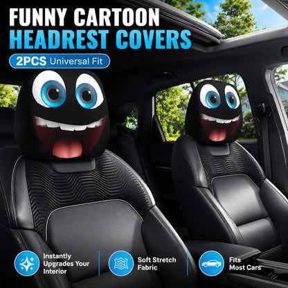 2Pcs Spooky Night Cartoon Universal Car Headrest Covers