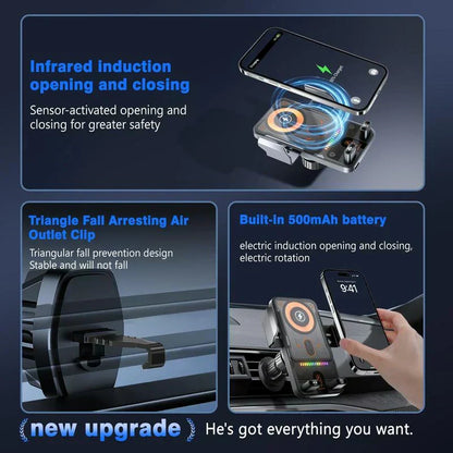 📱Smart 2-in-1 Car Rotating Mobile Phone Holder & Wireless Charger⚡