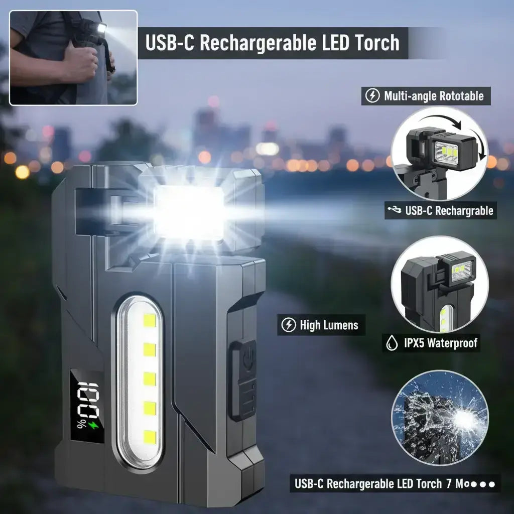 EDC Keychain Flashlight, USB-C Rechargeable, IPX5 Waterproof, 7 Lighting Modes