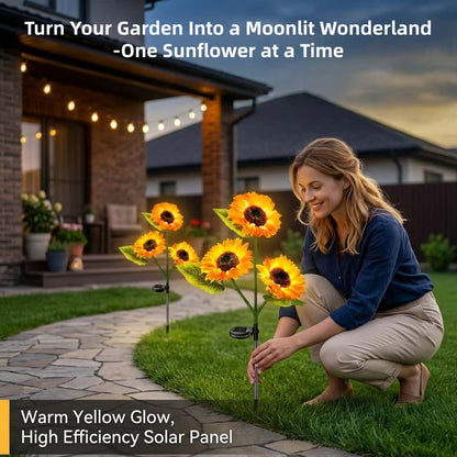 Solar Powered LED Sunflower Garden Lights Realistic Nighttime Glow for Yard Lawn Patio Porch Waterproof IP65 Energy Efficient Outdoor Lighting Durable Plastic Flowers All Weather Protection