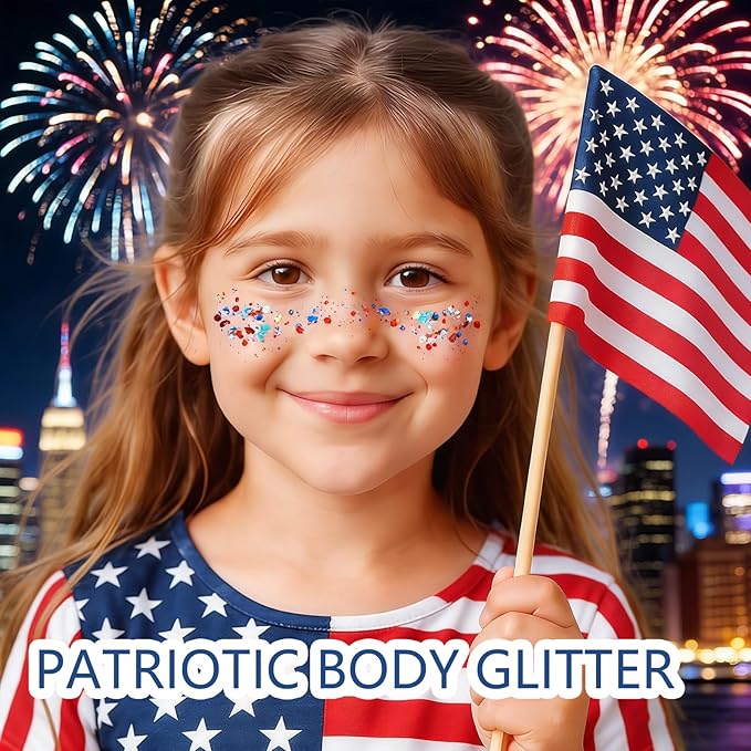 🦅4th of July Glitter Stick✨🔔Red, White & Blue Body & Hair Sparkle