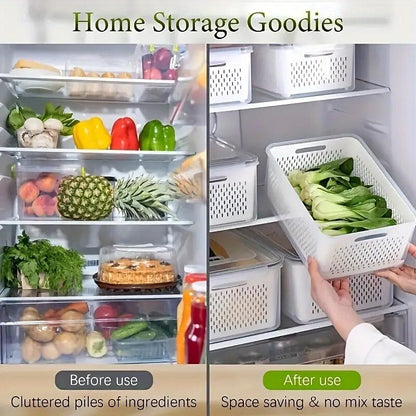 Produce Storage Containers – Stackable Fridge Organizer Bins with Removable Colanders