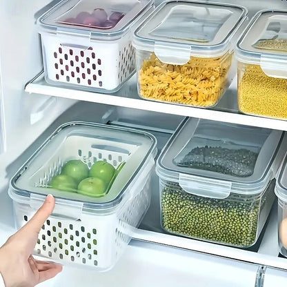Produce Storage Containers – Stackable Fridge Organizer Bins with Removable Colanders