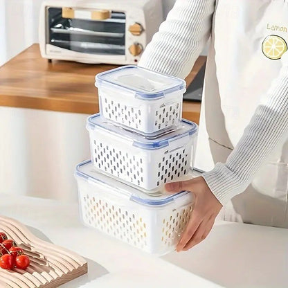 Produce Storage Containers – Stackable Fridge Organizer Bins with Removable Colanders
