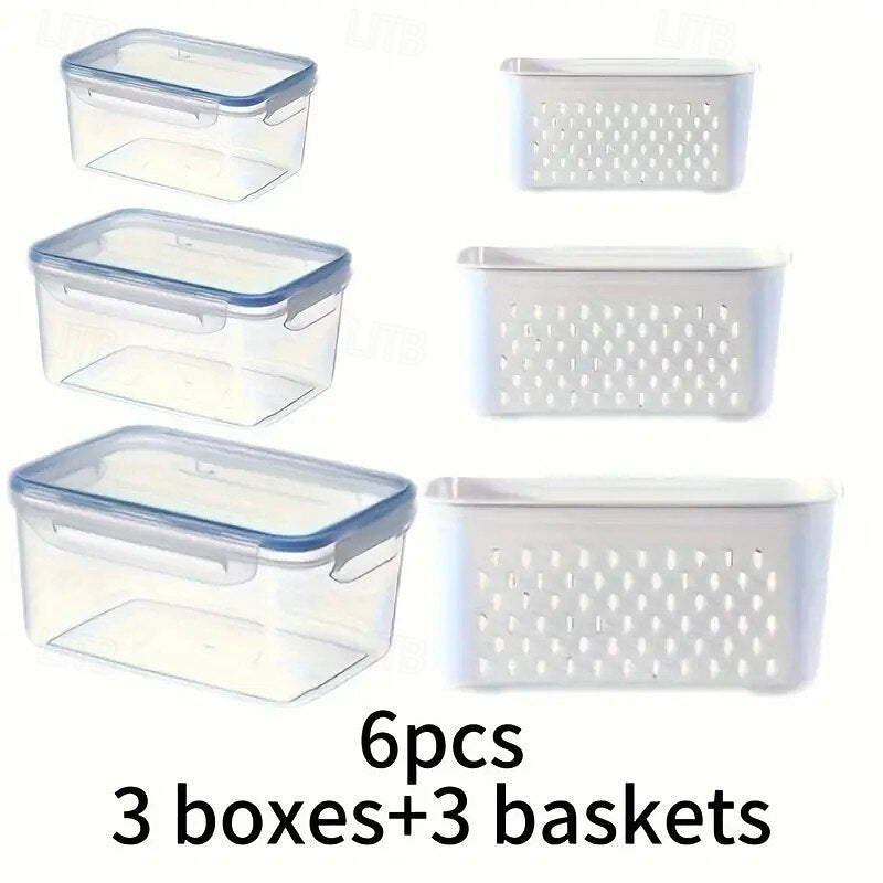 Produce Storage Containers – Stackable Fridge Organizer Bins with Removable Colanders