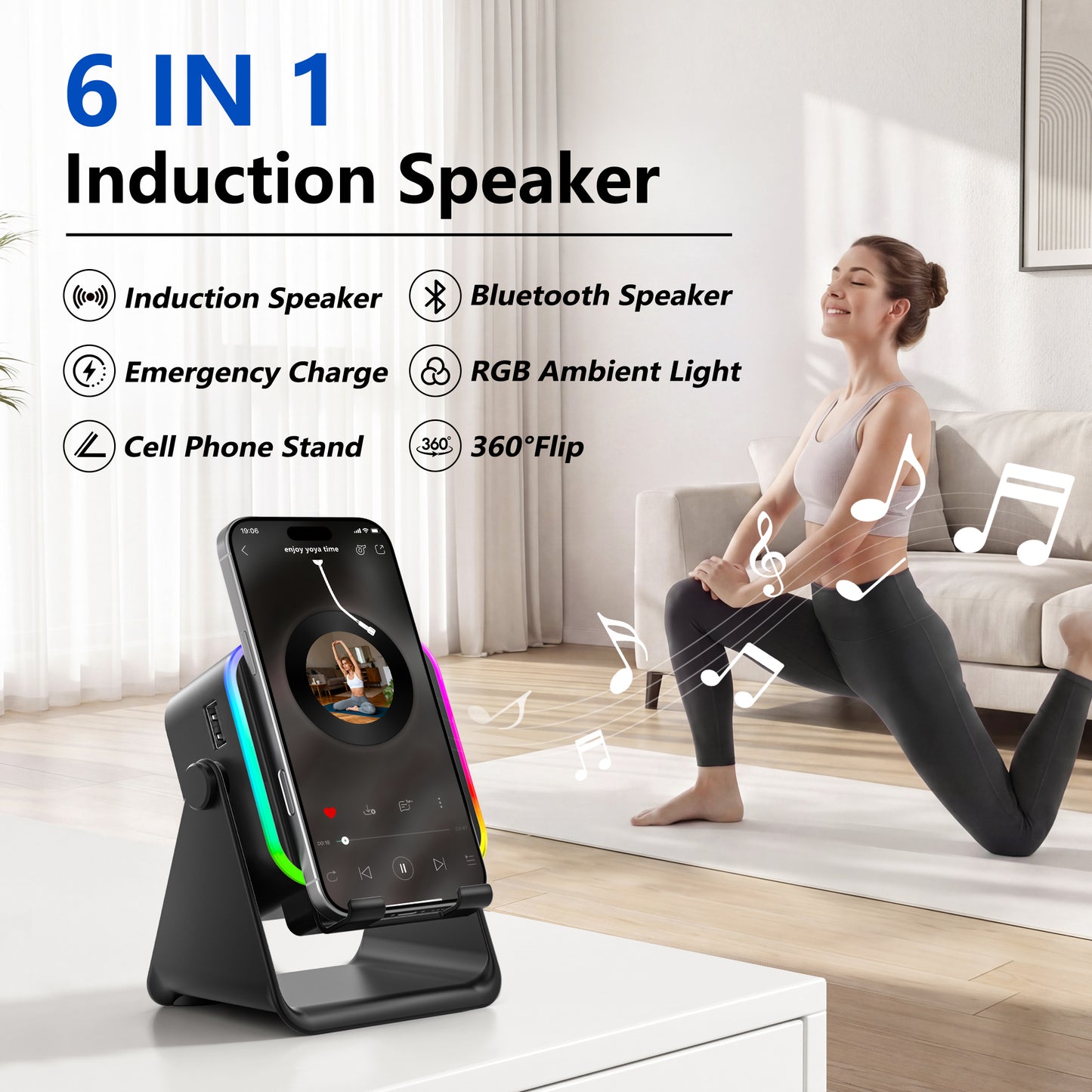 6-in-1 Wireless Bluetooth Speaker with Phone Stand & RGB Light