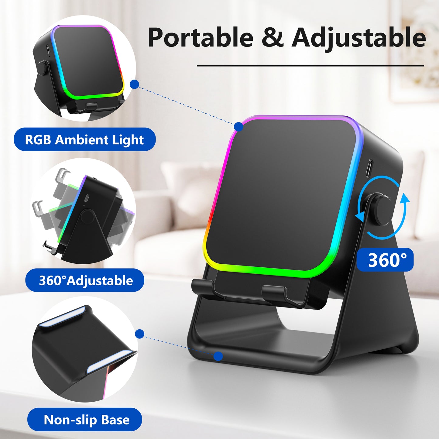 6-in-1 Wireless Bluetooth Speaker with Phone Stand & RGB Light