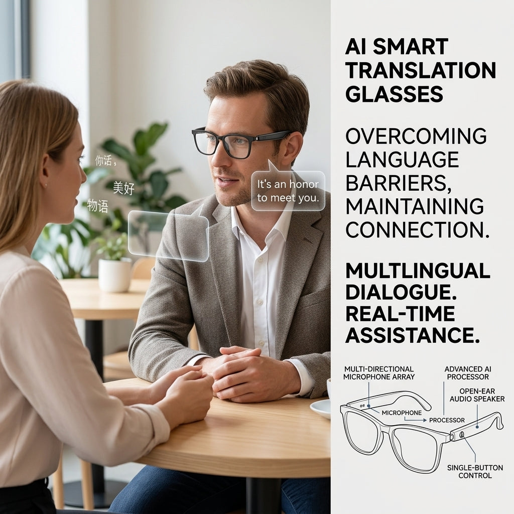 🕶️Wearable AI Translator & Voice Recorder – Multilingual Communication Assistant with Hands-Free Calls & Music Playback