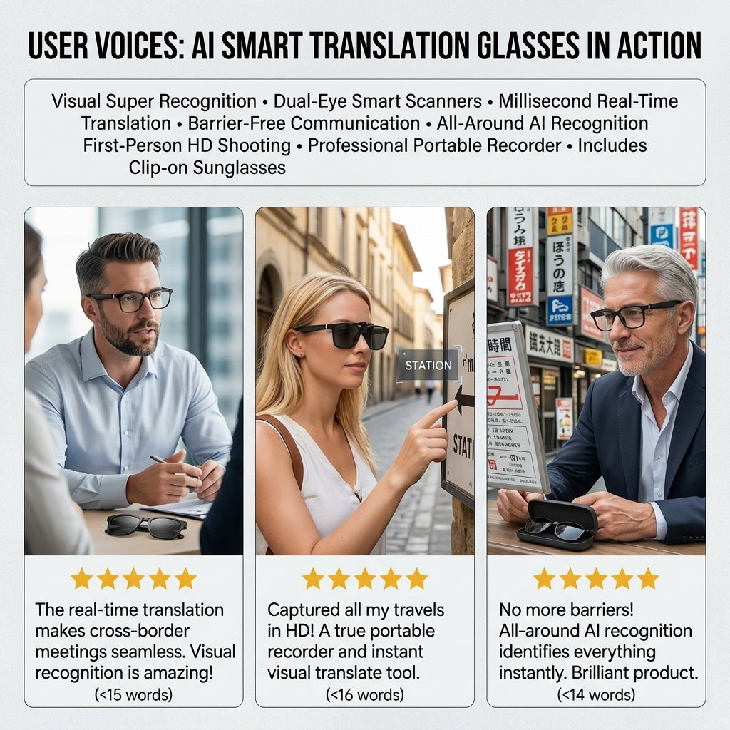 🕶️Wearable AI Translator & Voice Recorder – Multilingual Communication Assistant with Hands-Free Calls & Music Playback