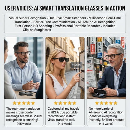 🕶️Wearable AI Translator & Voice Recorder – Multilingual Communication Assistant with Hands-Free Calls & Music Playback