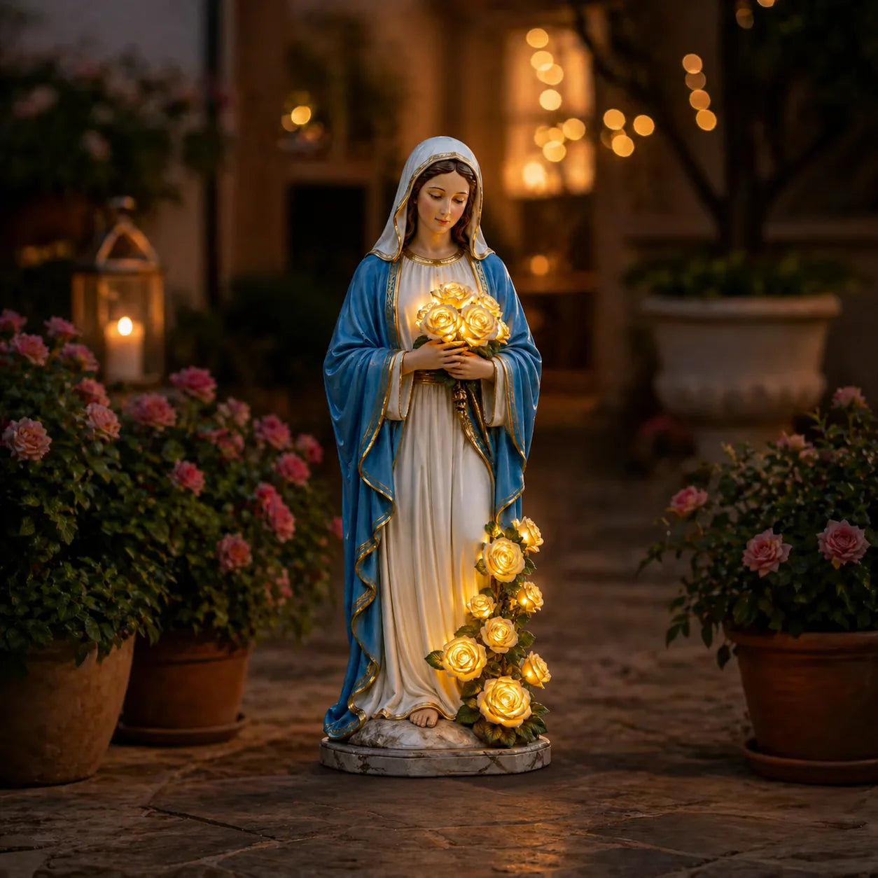 Virgin Mary Garden Statue with LED Light – Outdoor Resin Religious Decor for Patio, Yard & Prayer Space