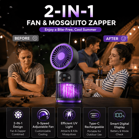 🔥Portable Rechargeable Fan with UV Bug Zapper Light