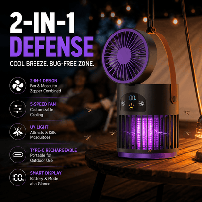 🔥Portable Rechargeable Fan with UV Bug Zapper Light