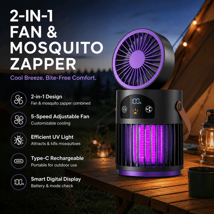 🔥Portable Rechargeable Fan with UV Bug Zapper Light
