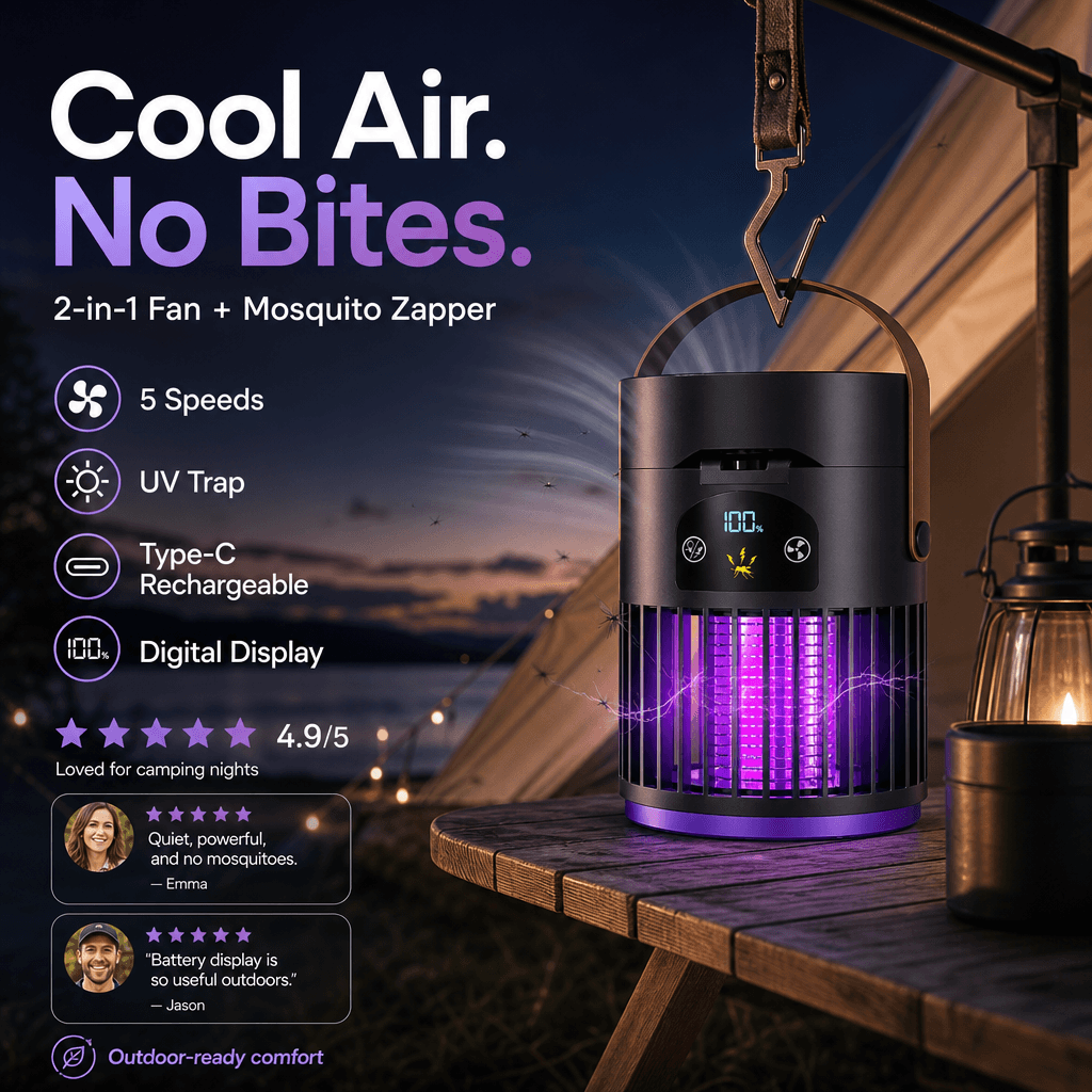 🔥Portable Rechargeable Fan with UV Bug Zapper Light