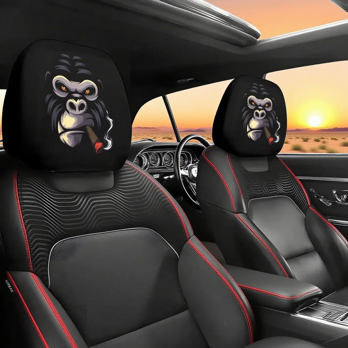😆 Funny Cartoon Car Headrest Covers – 2PCS Universal Fit 🚗