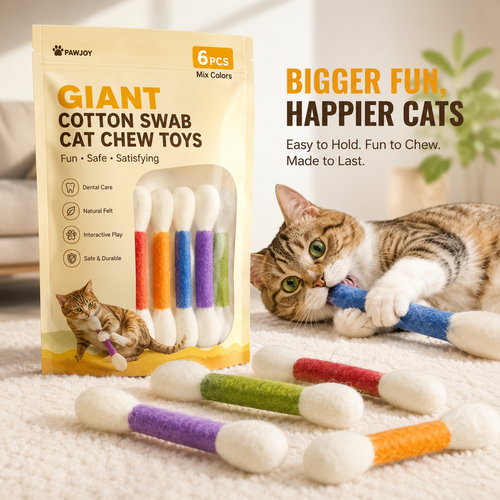 🐱Giant Cotton Swab Shaped Felt Cat Chew Toys