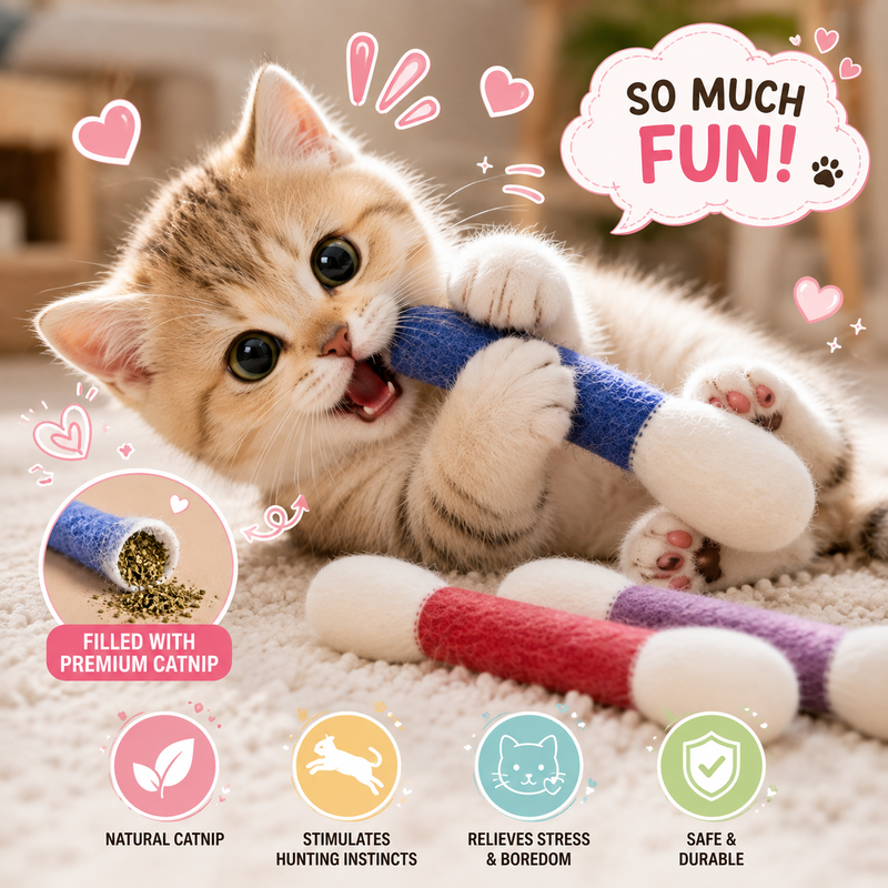 🐱Giant Cotton Swab Shaped Felt Cat Chew Toys