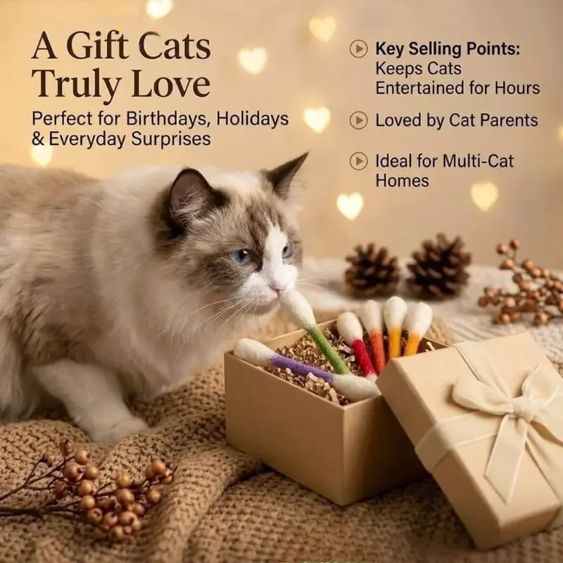 🐱Giant Cotton Swab Shaped Felt Cat Chew Toys