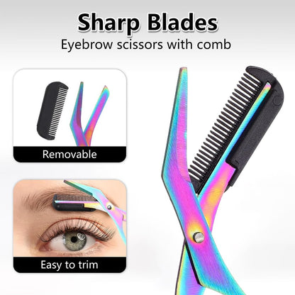 Eyebrow Trimmer Scissor, 2-in-1 Professional Eyebrow Scissor with Comb, Stainless Steel Precision Eyebrow Cutter