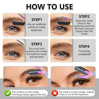 Eyebrow Trimmer Scissor, 2-in-1 Professional Eyebrow Scissor with Comb, Stainless Steel Precision Eyebrow Cutter