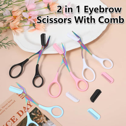 Eyebrow Trimmer Scissor, 2-in-1 Professional Eyebrow Scissor with Comb, Stainless Steel Precision Eyebrow Cutter