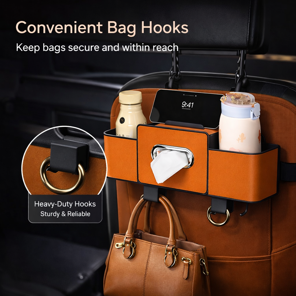 Car Backrest Storage Organizer with Hooks