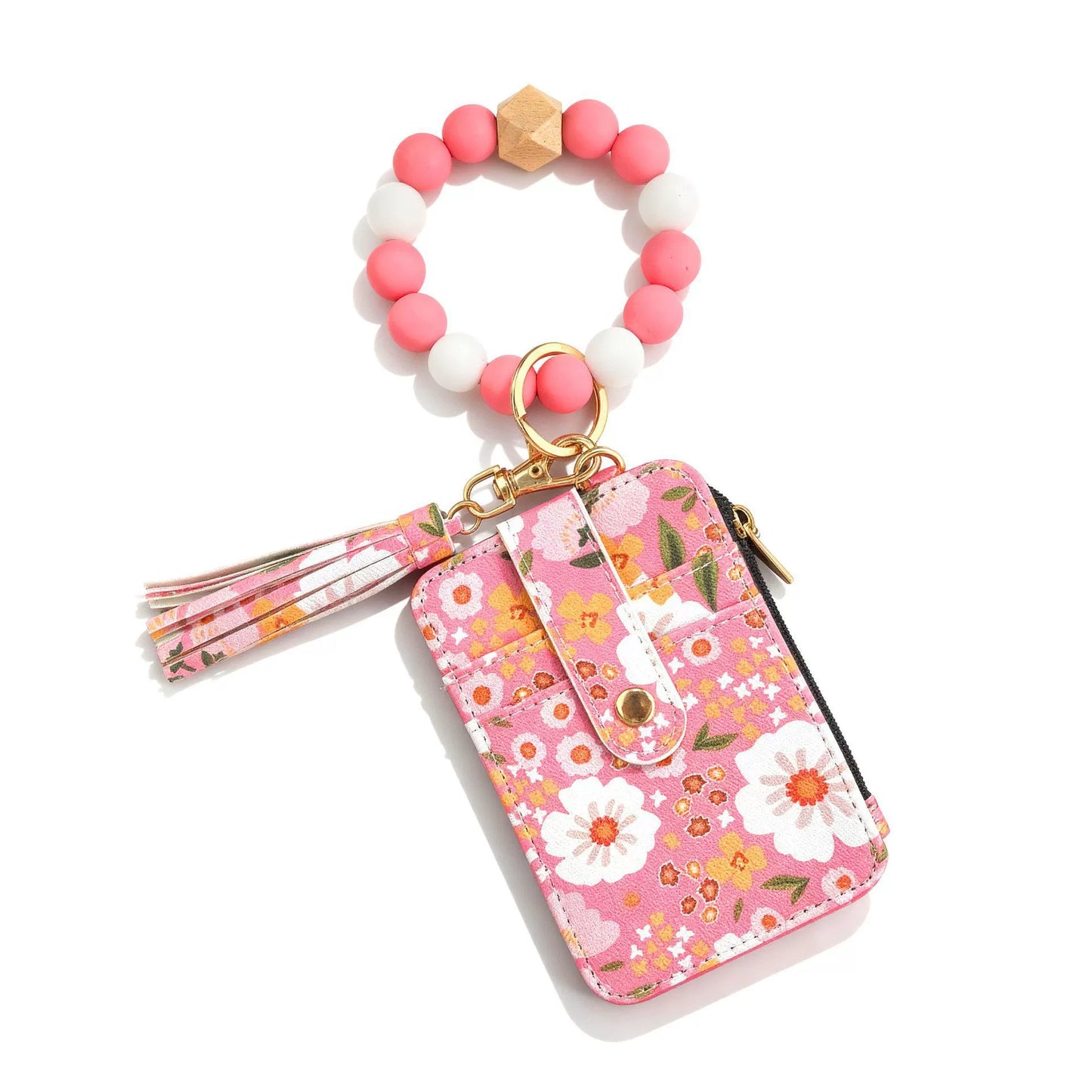 Boho Beaded Tassel Keychain, Flower Pattern Bag Charm for Women