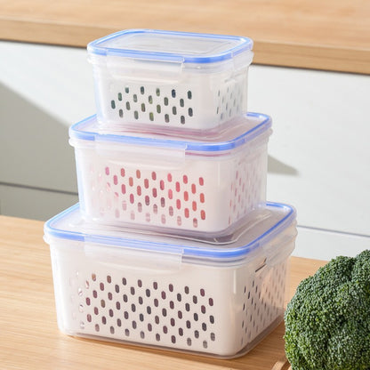 Produce Storage Containers – Stackable Fridge Organizer Bins with Removable Colanders