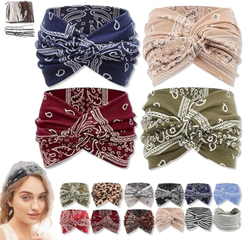 Printed Cross Yoga Headband, Print Hair Band Wide Elastic Hair Band, Twist Knot Headbands