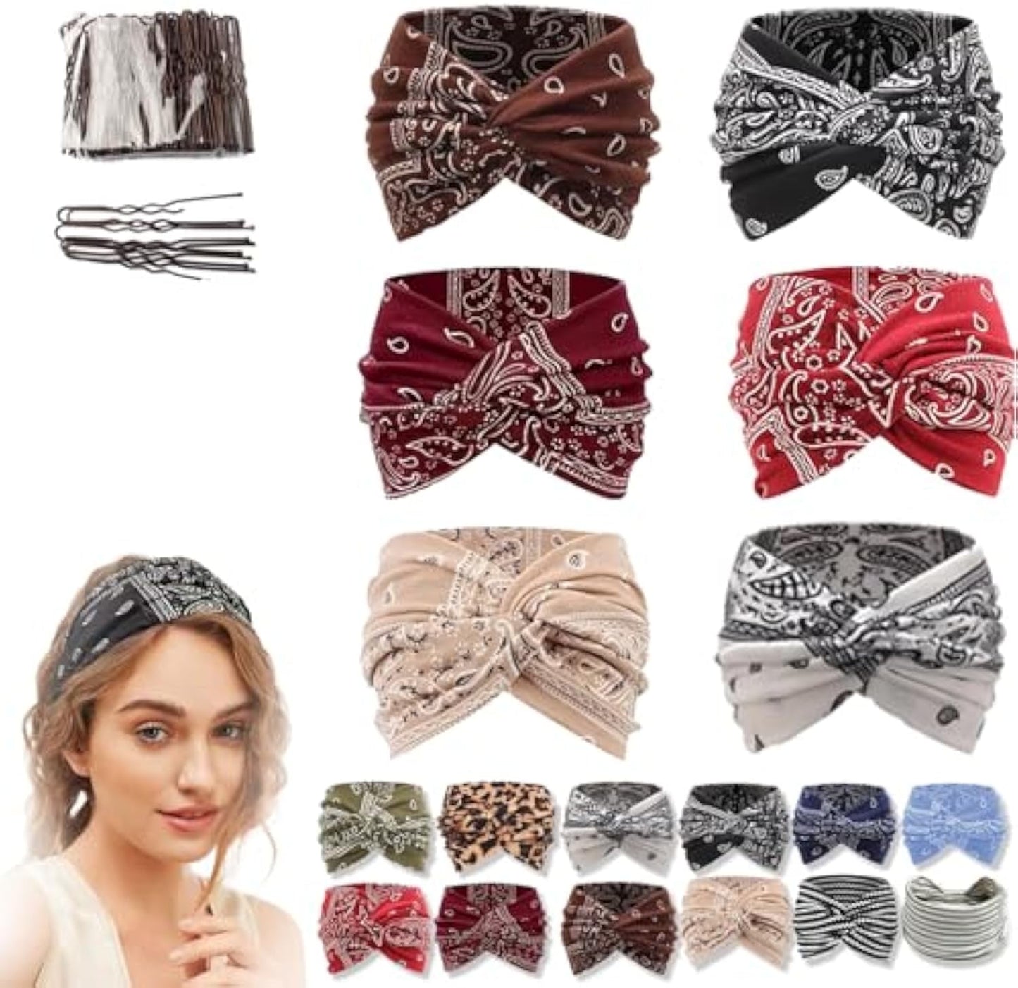 Printed Cross Yoga Headband, Print Hair Band Wide Elastic Hair Band, Twist Knot Headbands