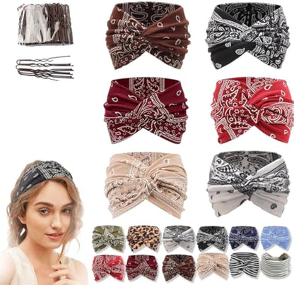 Printed Cross Yoga Headband, Print Hair Band Wide Elastic Hair Band, Twist Knot Headbands