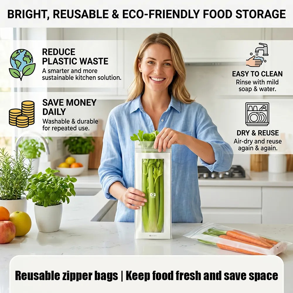 🔥Reusable Long Food Storage Bags Keep Food Fresh Longer. Organize Your Kitchen Smarter.