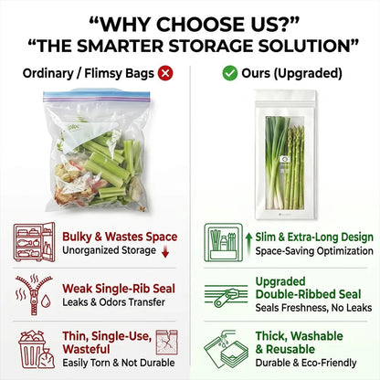 🔥Reusable Long Food Storage Bags Keep Food Fresh Longer. Organize Your Kitchen Smarter.