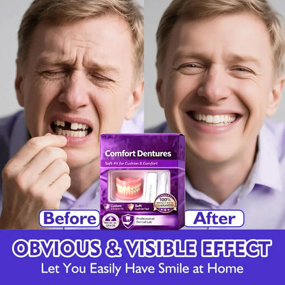 Full Set Natural Dentures Upper & Lower Silicone Fake Teeth Braces Comfort Fit Instant Confidence Smile Oral Care For Men Women