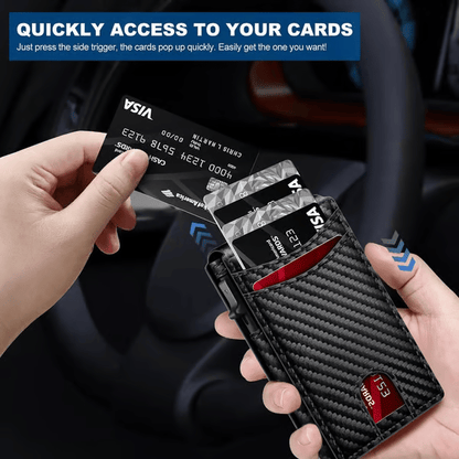 💼🔒Premium Aluminum RFID Blocking Minimalist Wallet for Men – Pop-Up Quick Access Card Holder with ID Window