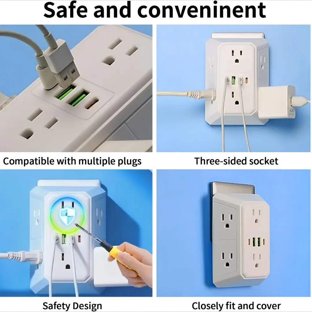 Portable 6-in-1 Wall Socket Extender Fast Charging Power Splitter Adapter
