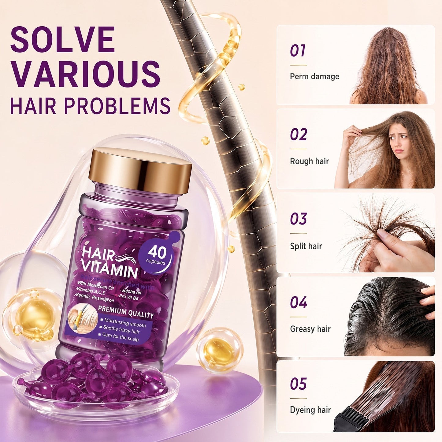 Violet & Argan Oil Hair Vitamin Capsules for Colored Permed Hair