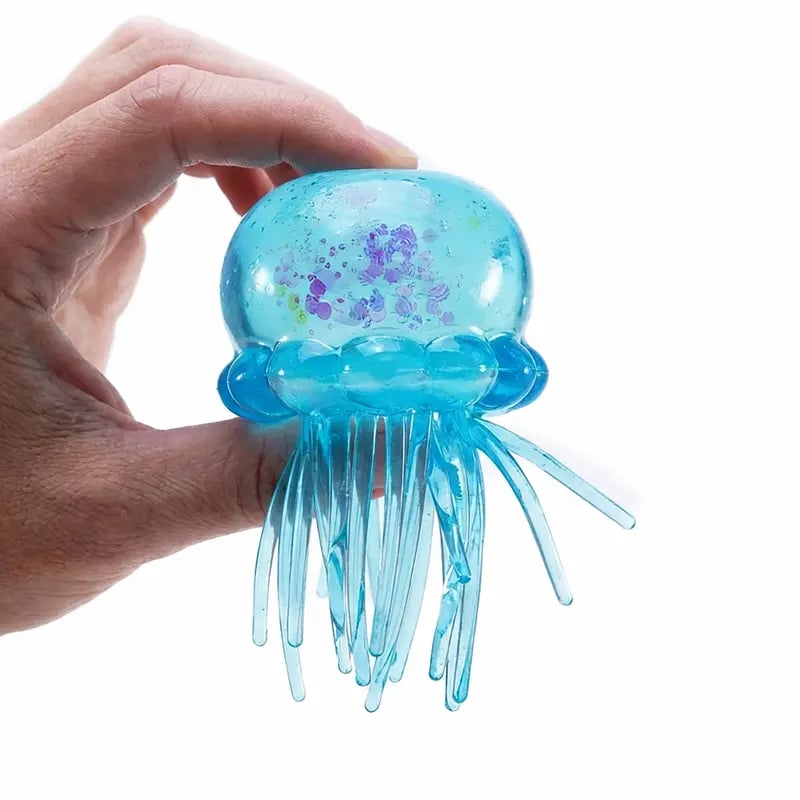 🏆Cute Jellyfish Squishy Toy-Blue, Purple, Pink Glitter Jellyfish Stress Relief Squeeze Toy