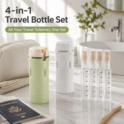 🔥4-in-1 Travel Refillable Bottle Set – Compact Toiletry Dispenser