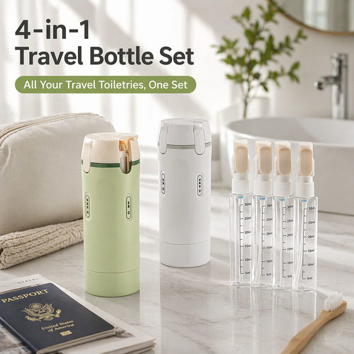 🔥4-in-1 Travel Refillable Bottle Set – Compact Toiletry Dispenser